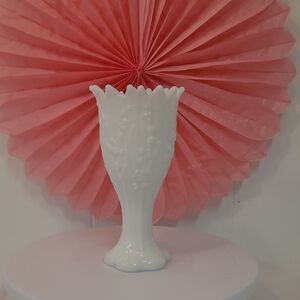 Westmoreland White Lily of the Valley Milk Glass Vase Vintage 60's Mid Century